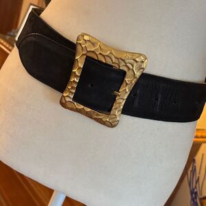 Vintage OJAY Australia Suede Belt with Large Gold Buckle - 28